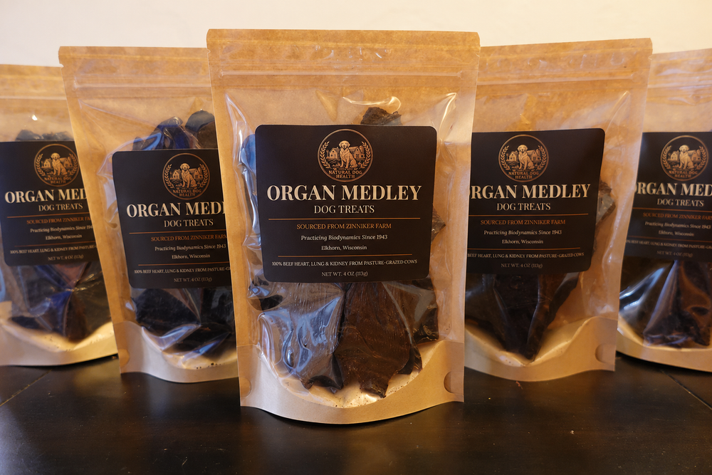 packed bags of organ medley dog treats
